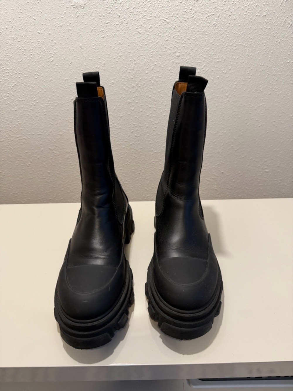 Ganni Black Lug-Sole Chelsea Combat Boots